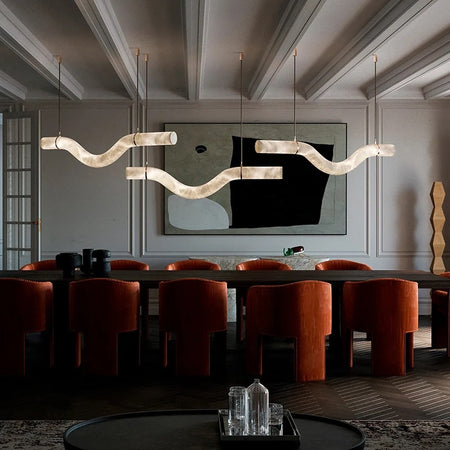Designer Pendant Light Stone Lampshade Linear Marble, Alabaster Dining, Living Room Luxury Lights