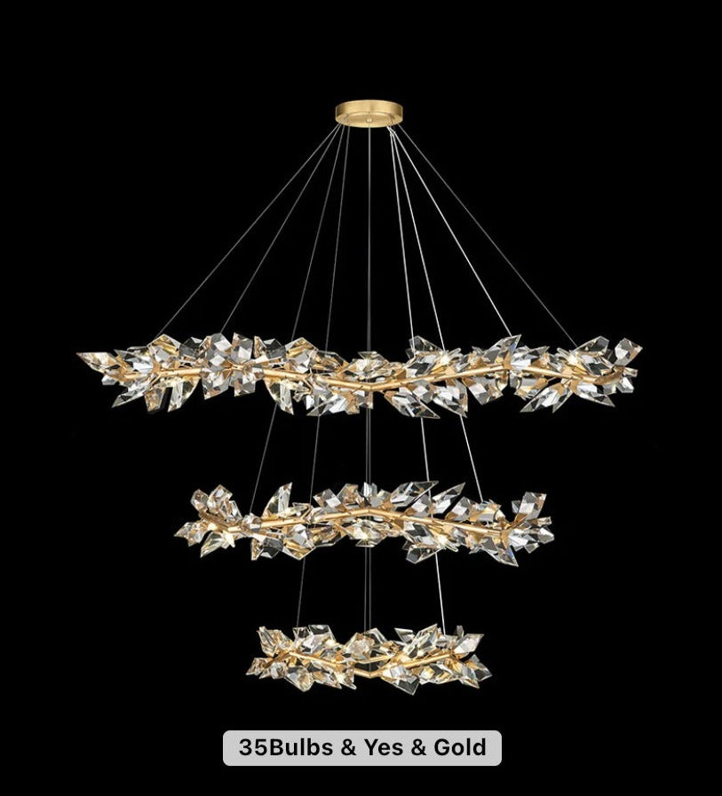 Designer Chandelier Rain Gold Large Circular K9 Crystal Home Living, Dining Room Lights
