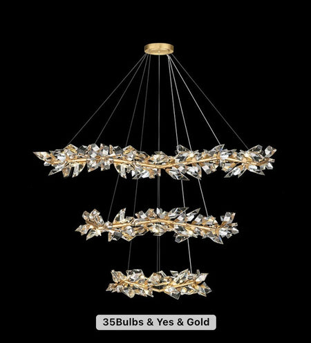 Designer Chandelier Rain Gold Large Circular K9 Crystal Home Living, Dining Room Lights
