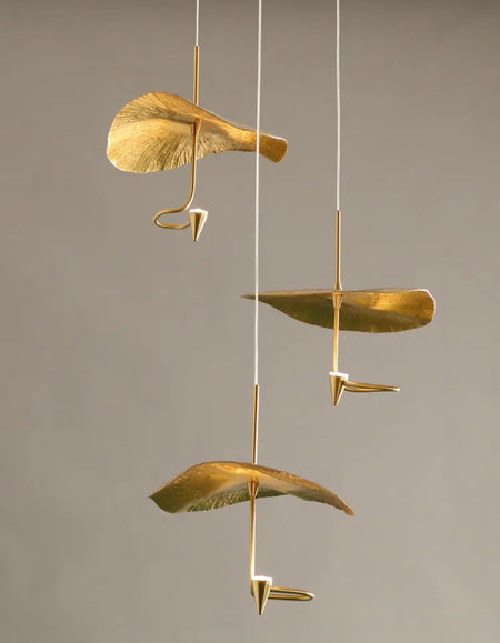 Designer Chandelier Gold Copper High Handmade Lotus Leaf Hotel, Home Staircase Duplex Hall Pendant Light