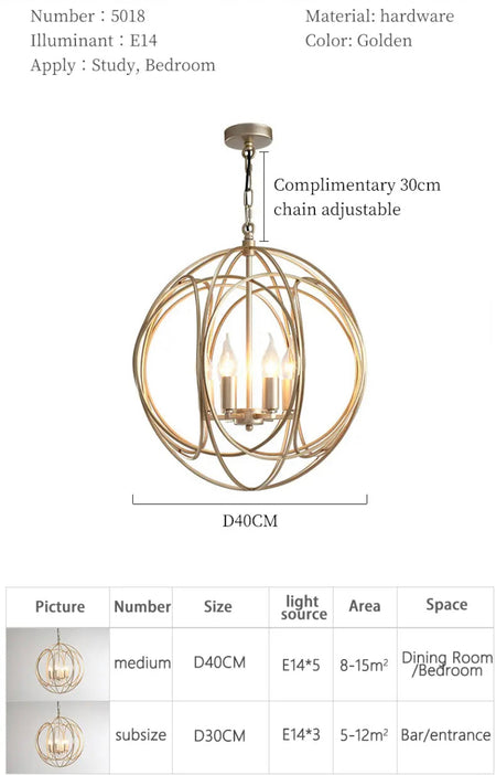 Modern Pendant Light American Design Iron Ball Deco Living, Dining Room Kitchen Lights
