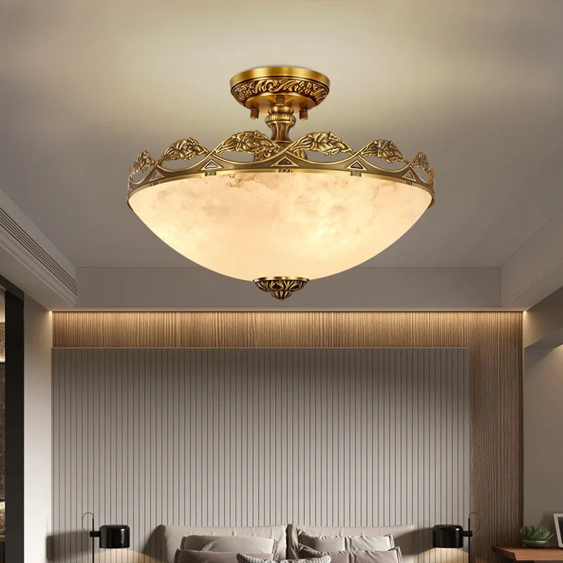 Modern Ceiling Light Luxury Spanish Marble Bedroom Hallway Study Porch Lamp Copper Marble Ceiling Light
