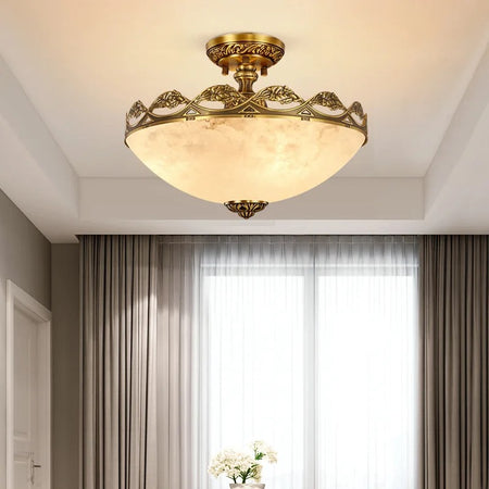 Modern Ceiling Light Luxury Spanish Marble Bedroom Hallway Study Porch Lamp Copper Marble Ceiling Light
