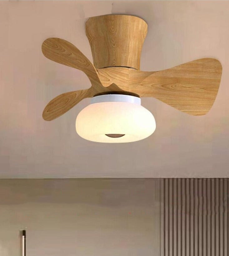 Wood Small Ceiling Fans Colorful Macoron Fans 22 Inch APP Dimming Smart Wood Fans