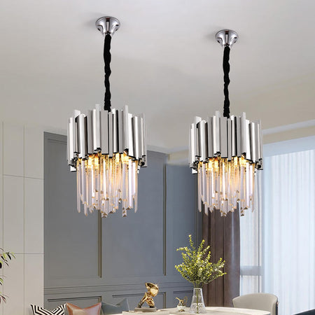 Pendant Light Modern Light Luxury Island Chain Cristal Light Stainless Steel Light Fixture Kronleuchter