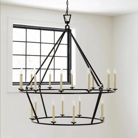 Chandelier American Retro Industrial Style Candle Chandelier Wrought Iron Circle Lights