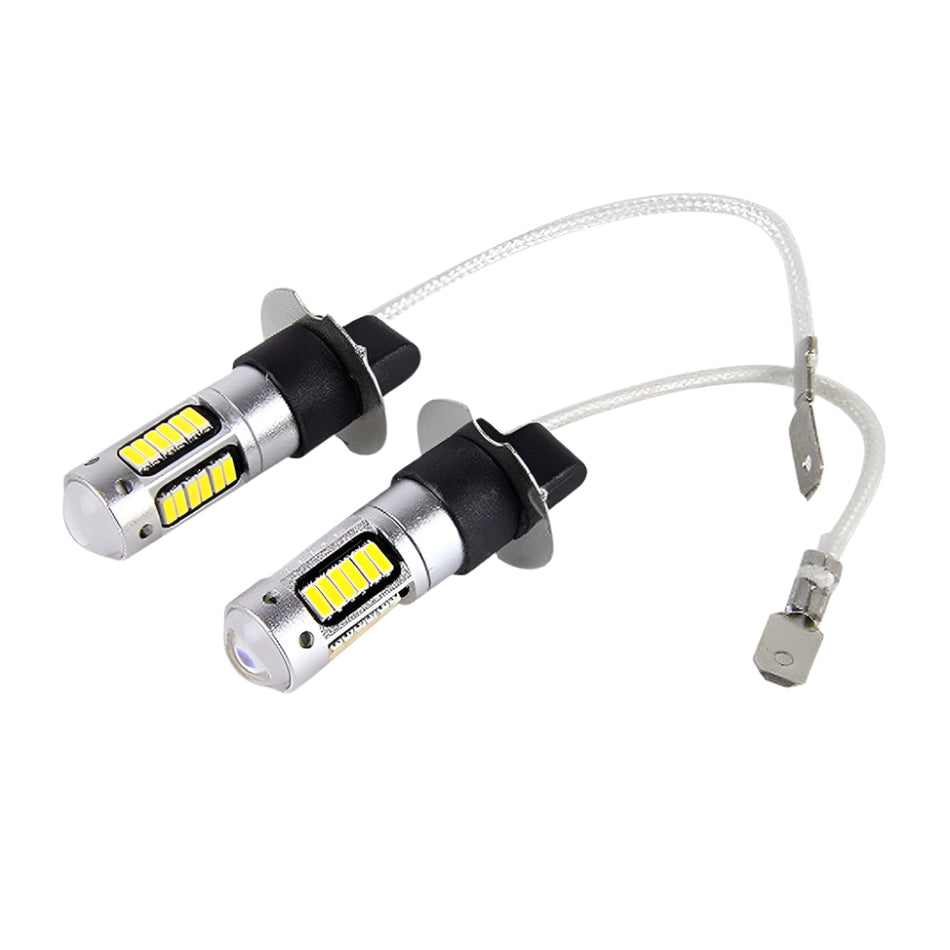 Orelli Lightings 2-Piece H3 H1 T10 W5W White LED Fog Light Bulbs, 30-SMD 4014 High Power 6000K, DC 12V