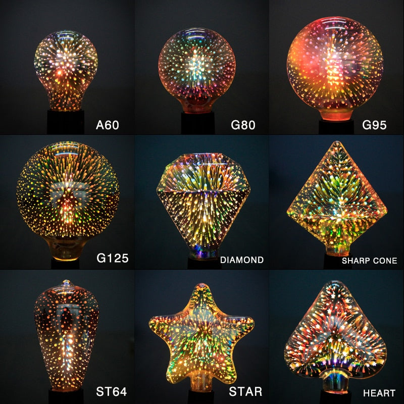 Orelli Lightings G95 3D Retro Edison LED Bulb, 220V Star Effect Vintage Night Light Holiday Decor