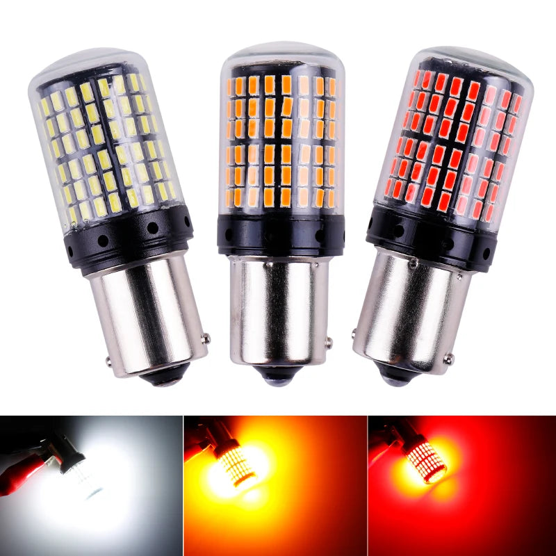 Orelli Lightings 1156 BA15S LED Turn Signal Bulb, 3014 144SMD CanBus, 12V White