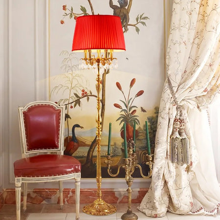 French Baroque Antique Design Stand Lamp Red Gold Luxury Living Room, Bedroom, Office  Led Floor Lamp