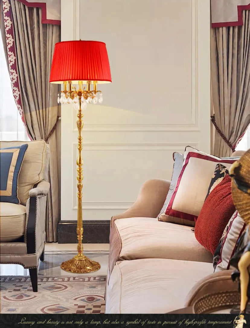 French Baroque Antique Design Stand Lamp Red Gold Luxury Living Room, Bedroom, Office  Led Floor Lamp