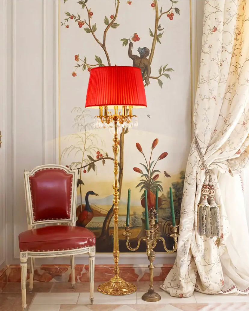 French Baroque Antique Design Stand Lamp Red Gold Luxury Living Room, Bedroom, Office  Led Floor Lamp