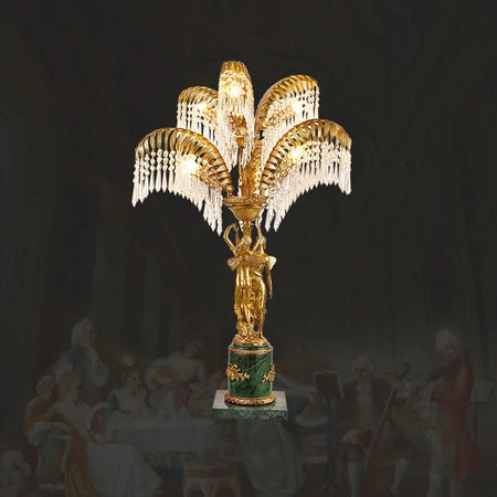 French Vintage Table Lamp Palm Leaves Brass Crystal Large Desk Lamp Home Living Room Office Led Table Lamp