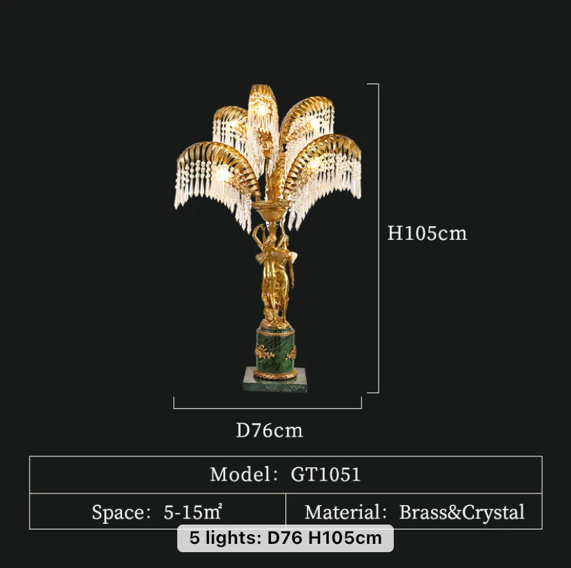 French Vintage Table Lamp Palm Leaves Brass Crystal Large Desk Lamp Home Living Room Office Led Table Lamp