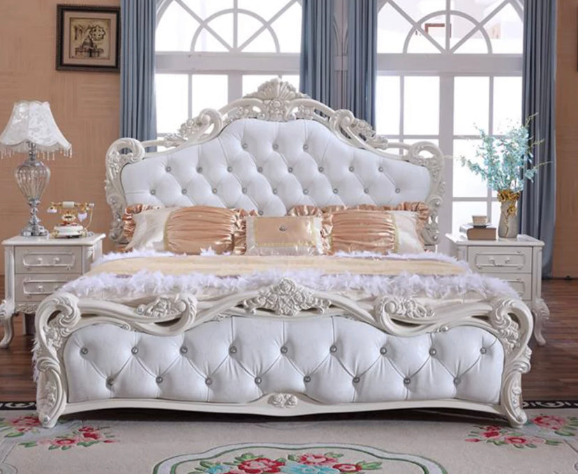 Double Beds Vintage Genuine Luxury Leather King Size Bed Double King Queen Beds Wooden Betten