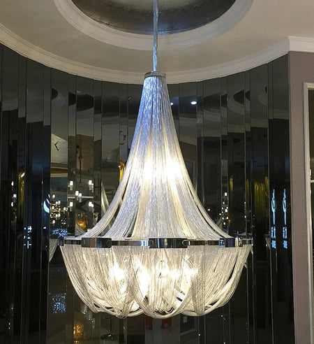 Modern Silver Chain Big Chandelier Living Room Staircase Luxury Aluminum Crystal Led Light Chandelier