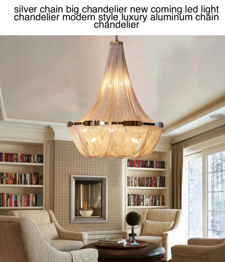 Modern Silver Chain Big Chandelier Living Room Staircase Luxury Aluminum Crystal Led Light Chandelier