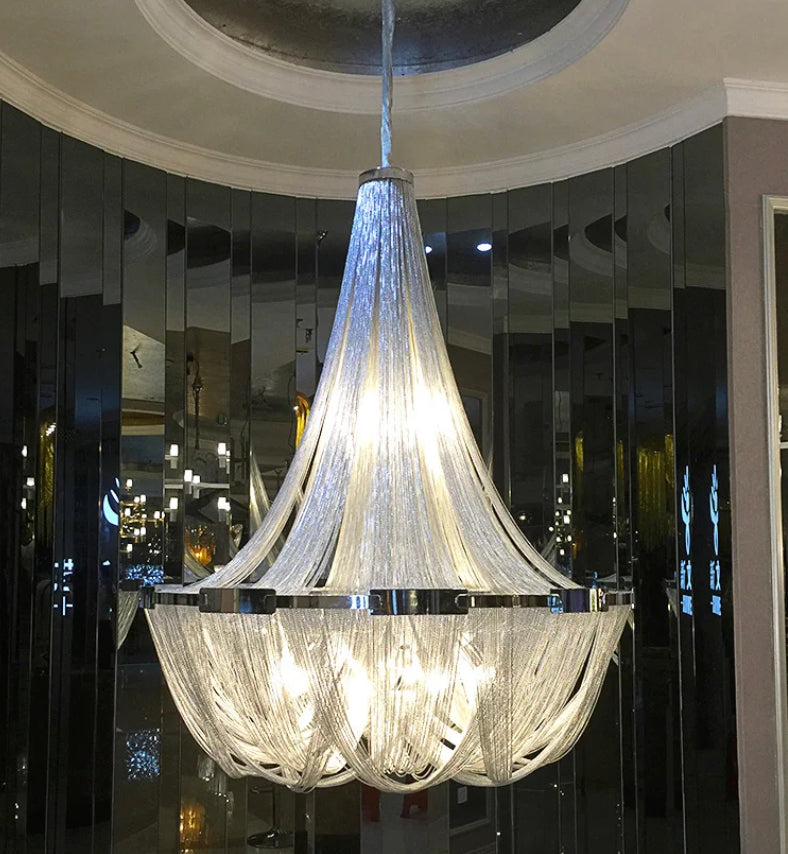 Modern Silver Chain Big Chandelier Living Room Staircase Luxury Aluminum Crystal Led Light Chandelier