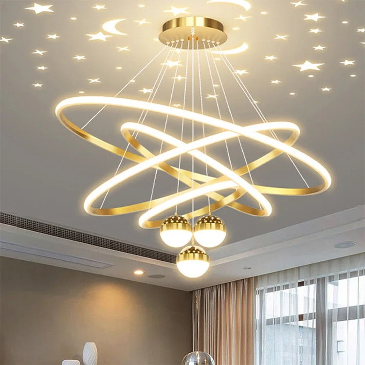 Home Decor 4 Rings High Ceiling Light Led Round Modern Living Room Dining Room Nordic Pendant Light