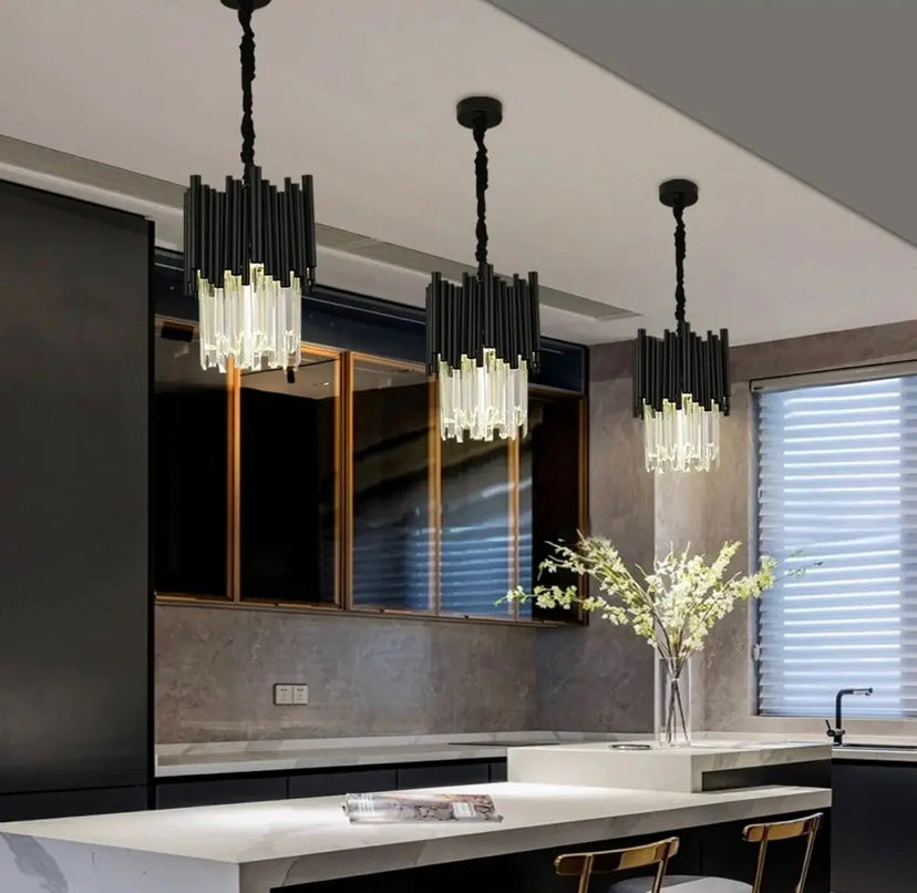 Post Modern Minimalist Dining Room Lamp Indoor Lighting Villa Black and Gold Large Crystal Chandelier