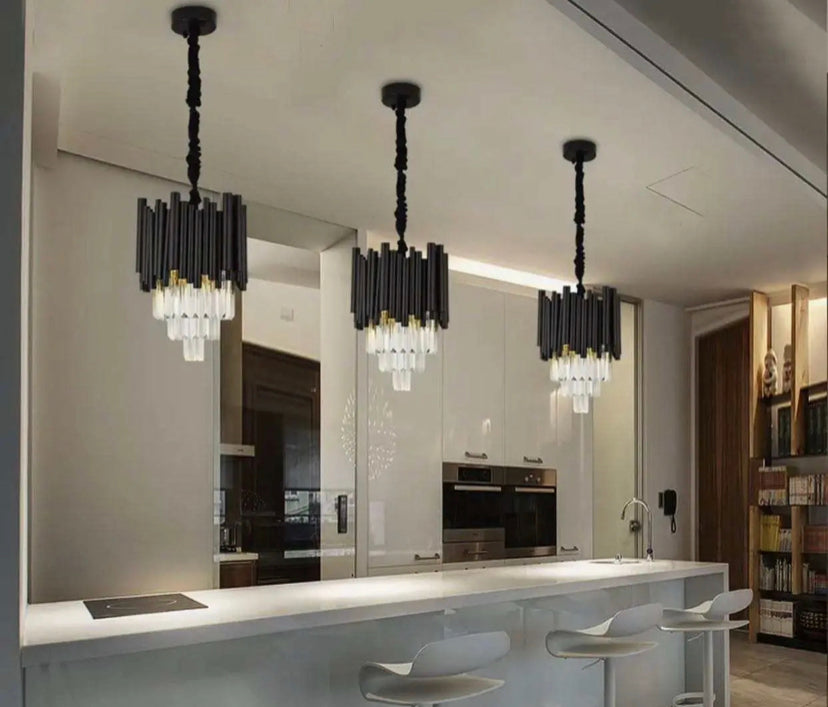 Post Modern Minimalist Dining Room Lamp Indoor Lighting Villa Black and Gold Large Crystal Chandelier