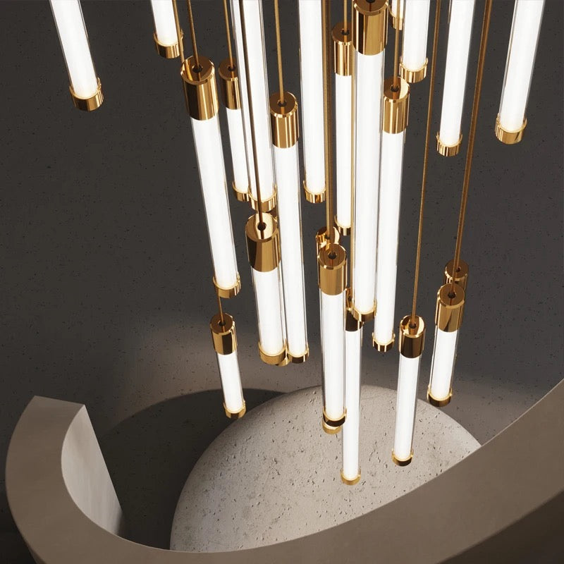 Staircase Chandelier Stainless Steel Glass Tube Decorative Luxury Modern Led Chandelier Light