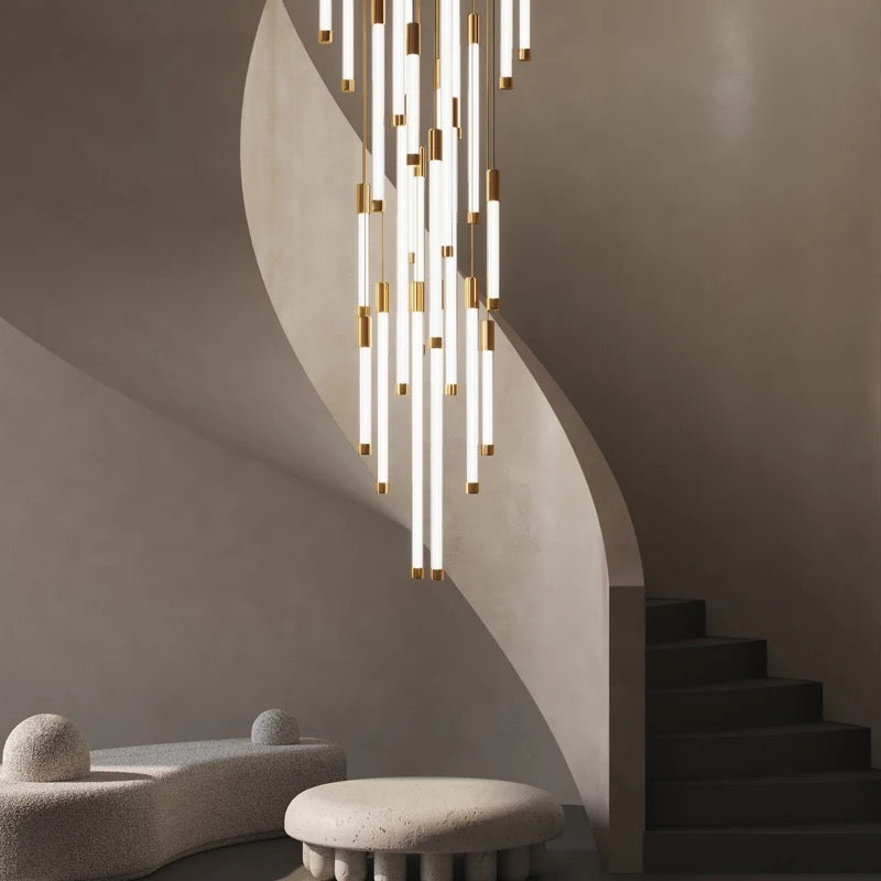 Staircase Chandelier Stainless Steel Glass Tube Decorative Luxury Modern Led Chandelier Light