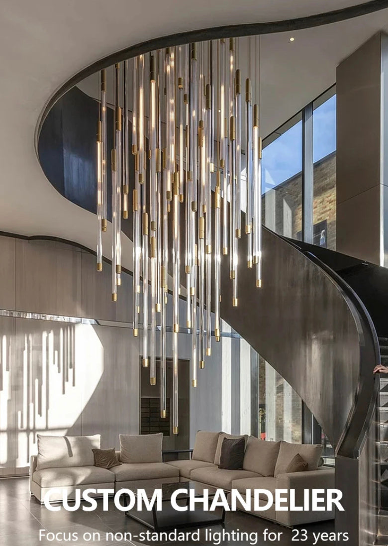 Staircase Chandelier Stainless Steel Glass Tube Decorative Luxury Modern Led Chandelier Light