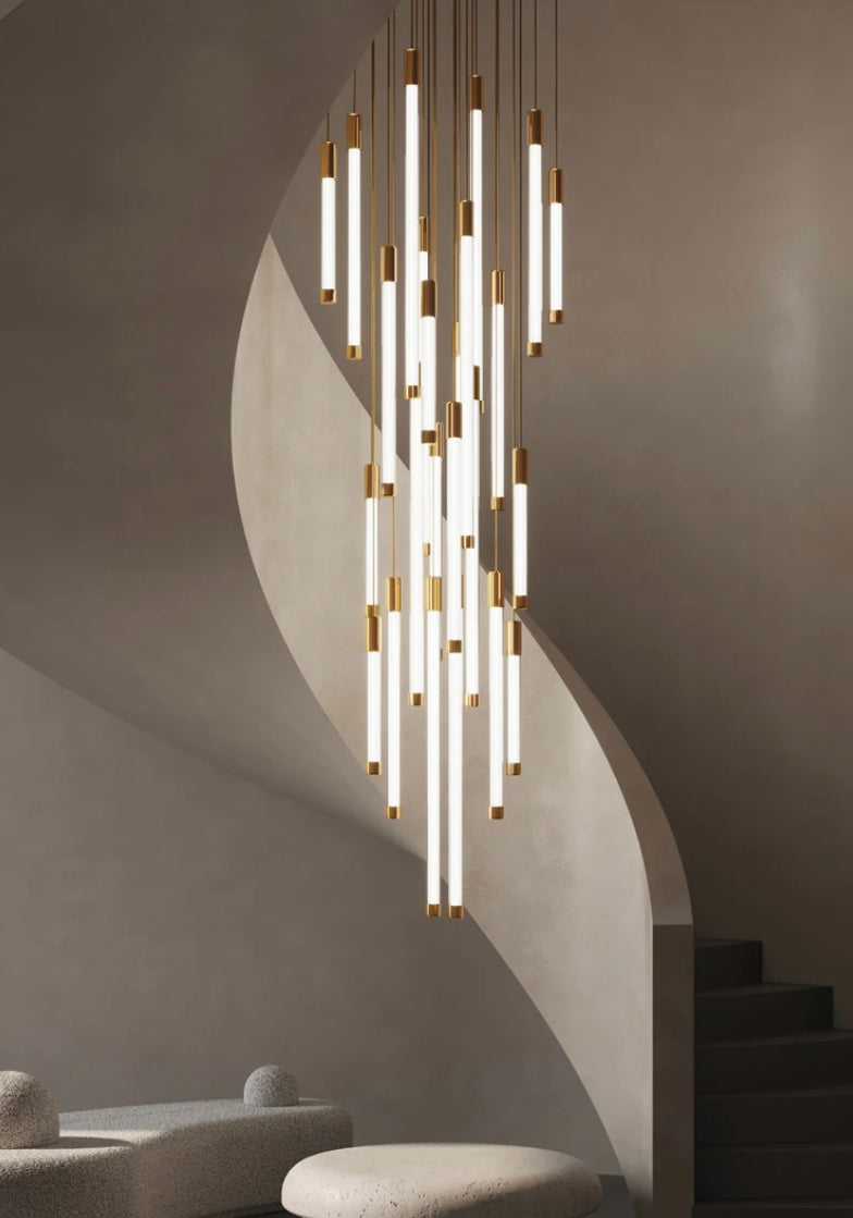 Staircase Chandelier Stainless Steel Glass Tube Decorative Luxury Modern Led Chandelier Light