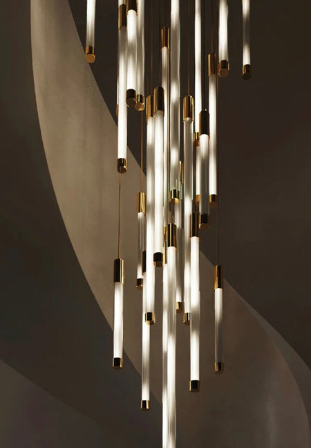 Staircase Chandelier Stainless Steel Glass Tube Decorative Luxury Modern Led Chandelier Light