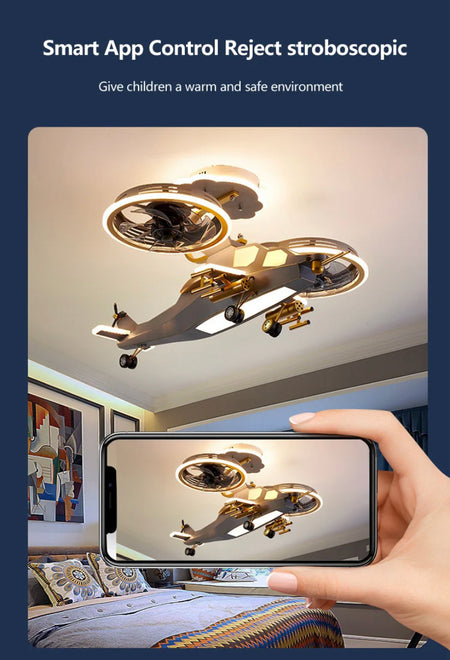 Modern Ventilation Fans Indoor Bedroom Ceiling Fan Light Children Bedroom Led Aircraft Ceiling Fan