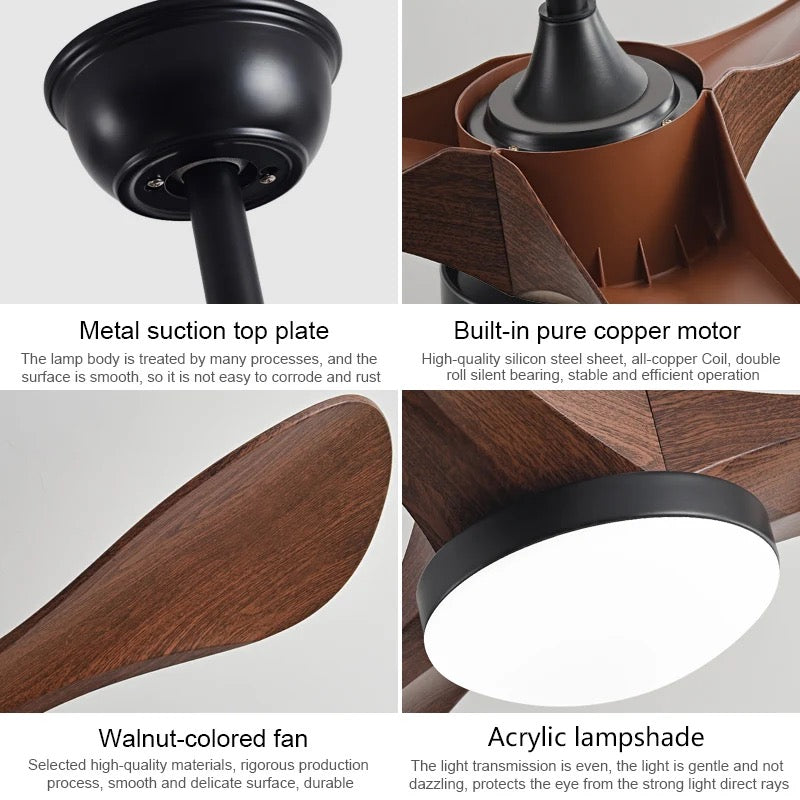 Modern Simple Ventilation Fans 52 Inch Home. Hotel Living, Dining Room Remote Control Led Ceiling Fan Light