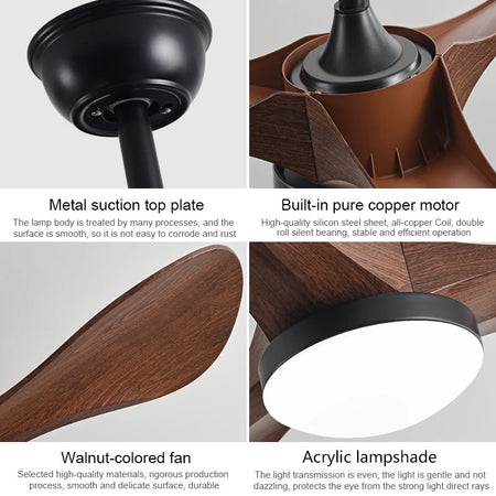 Modern Simple Ventilation Fans 52 Inch Home. Hotel Living, Dining Room Remote Control Led Ceiling Fan Light