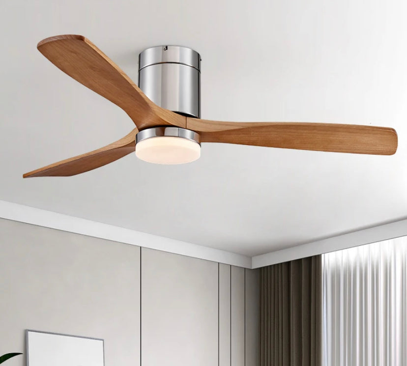 Modern Ventilation Fans Dining Room, Living Room , Bedroom Solid Wood Blade Ceiling Fan With LED Light