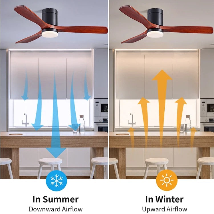 Modern Ventilation Fans Dining Room, Living Room , Bedroom Solid Wood Blade Ceiling Fan With LED Light