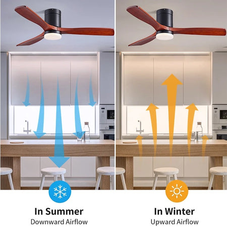 Modern Ventilation Fans Dining Room, Living Room , Bedroom Solid Wood Blade Ceiling Fan With LED Light