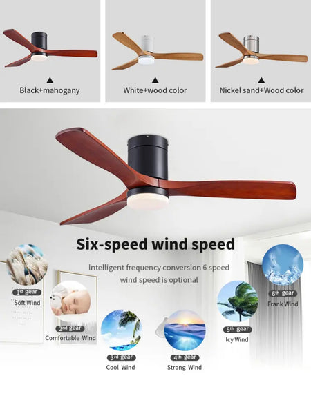 Modern Ventilation Fans Dining Room, Living Room , Bedroom Solid Wood Blade Ceiling Fan With LED Light