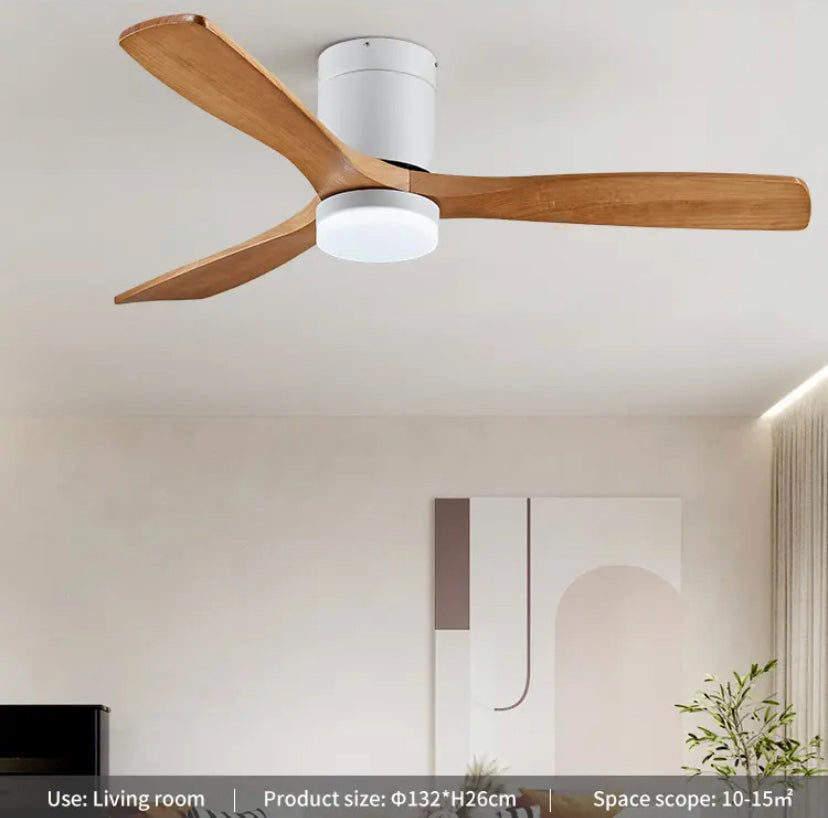 Modern Ventilation Fans Dining Room, Living Room , Bedroom Solid Wood Blade Ceiling Fan With LED Light