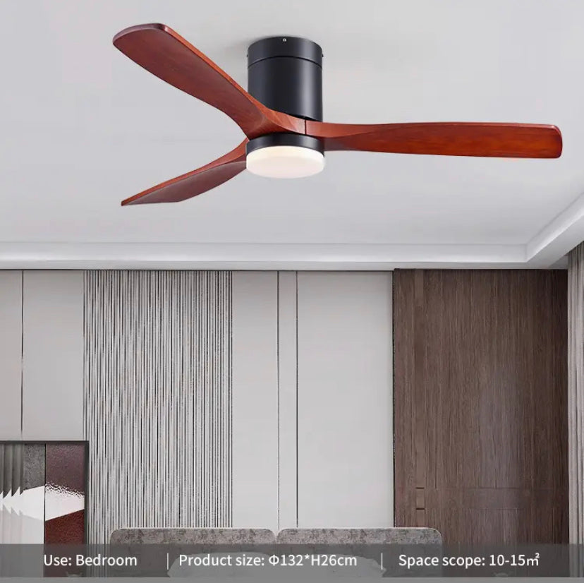 Modern Ventilation Fans Dining Room, Living Room , Bedroom Solid Wood Blade Ceiling Fan With LED Light