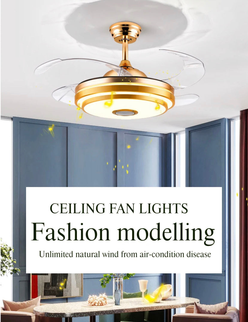 Modern Ventilation Fans Bluetooth 5ABS Fan Dininf Room, Kitchen, Living Room Ceiling Fan Led Light