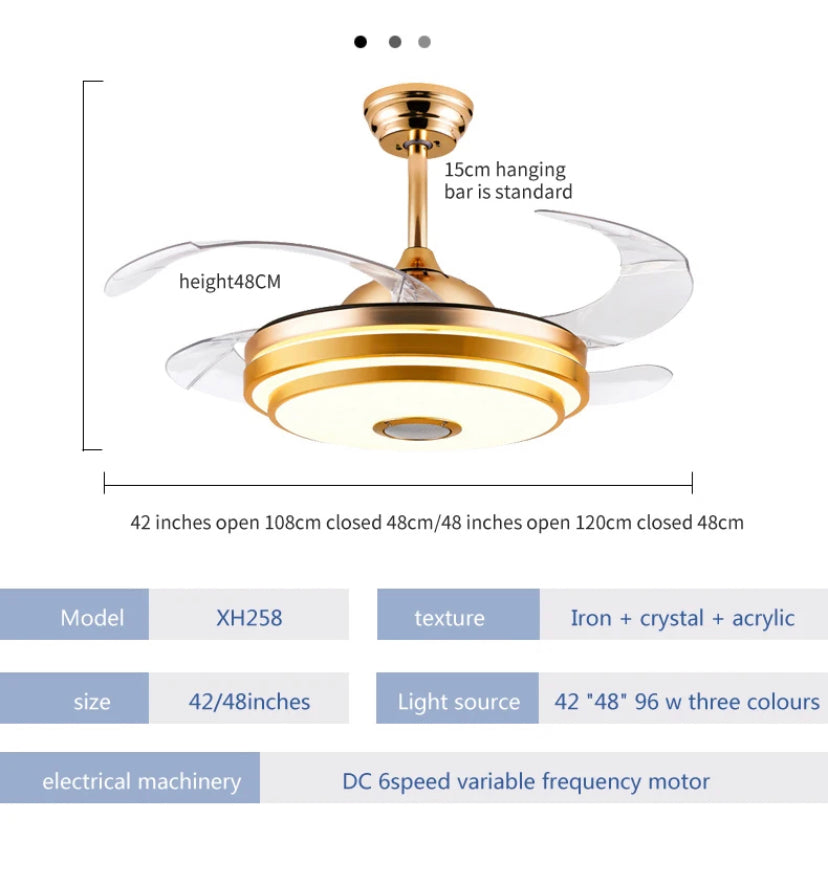 Modern Ventilation Fans Bluetooth 5ABS Fan Dininf Room, Kitchen, Living Room Ceiling Fan Led Light