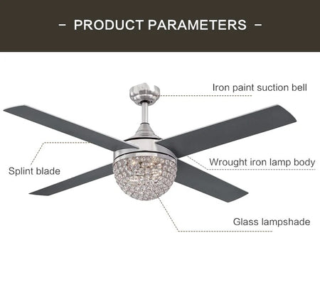 Modern Ventilation Fans American Ceiling Fan Style Living Room, Dining Room, Bedroom Crystal Ceiling Fan Lights