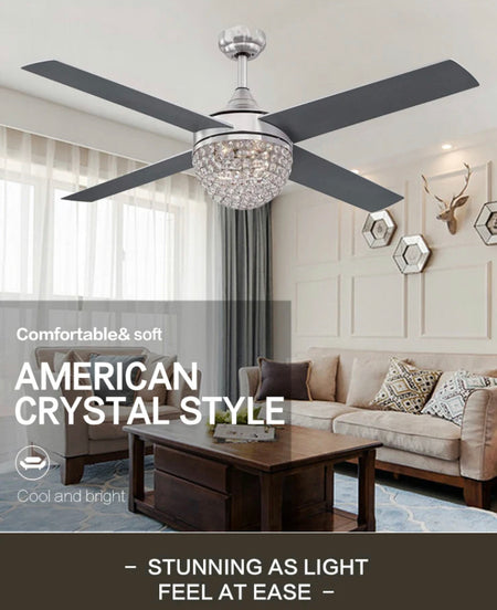 Modern Ventilation Fans American Ceiling Fan Style Living Room, Dining Room, Bedroom Crystal Ceiling Fan Lights