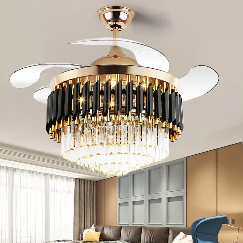 Modern Ventilation Fans Residential Smart Home Decorative Remote Control Gold Rrystal Large Ceiling Led Light Fan