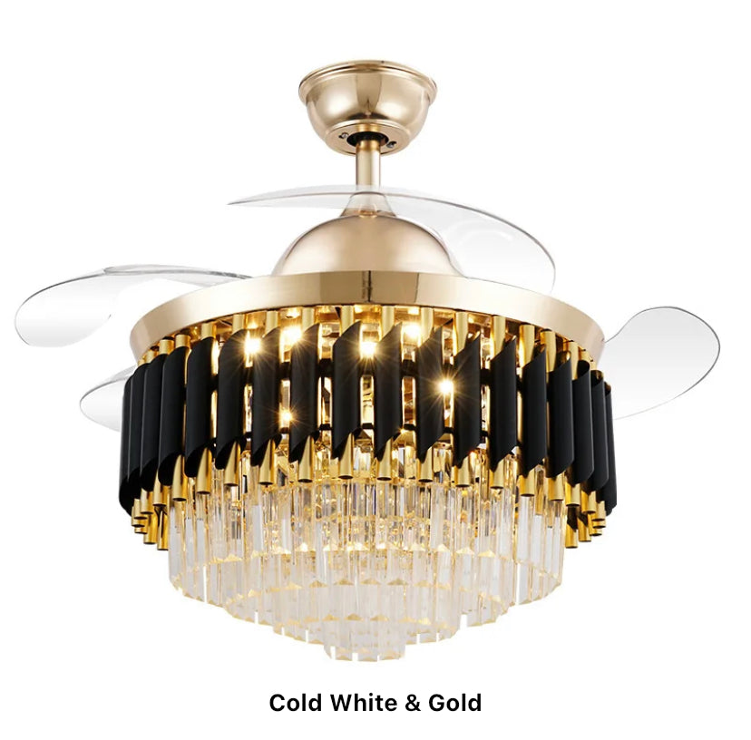 Modern Ventilation Fans Residential Smart Home Decorative Remote Control Gold Rrystal Large Ceiling Led Light Fan