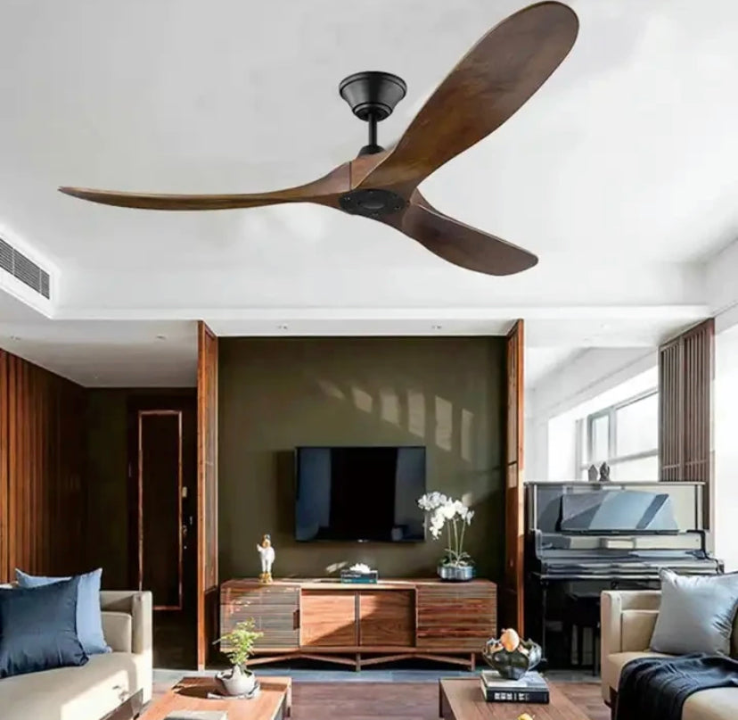 Vintage Ventilation Fans Industrial Blower Wooden LED Ceiling Fans Dark Walnut Wood Blade Propeller Ceiling Fan