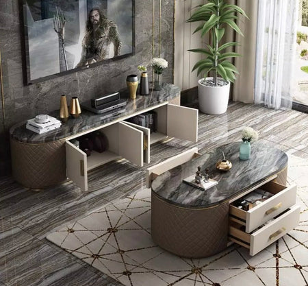 London Designer Modern Gold Frame Marble TV Stand Set Living Room Luxury Fernsehtisch Set