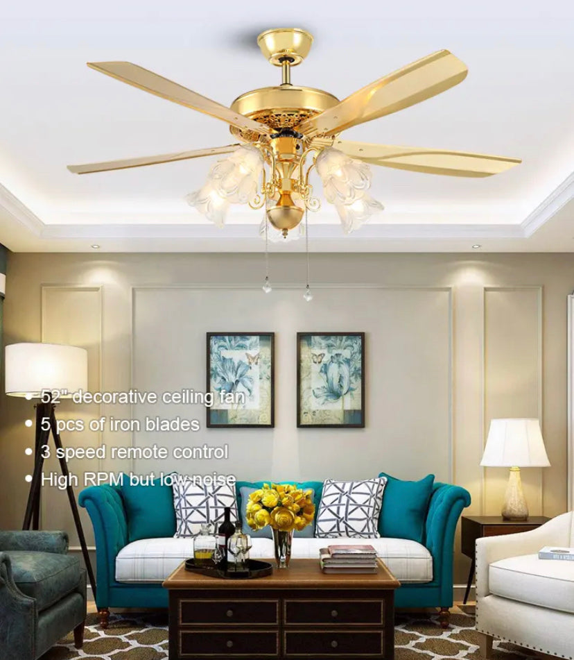 Modern Ventilation Fans American Remote Control Ceiling Fan Living Room Dining Room Fan Light