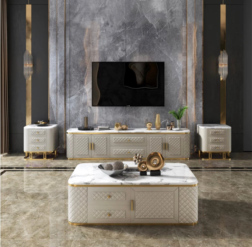 Luxury Design TV Stand Set Leather And Marble TV Cabinet Set Living Room Fernsehschrank Set