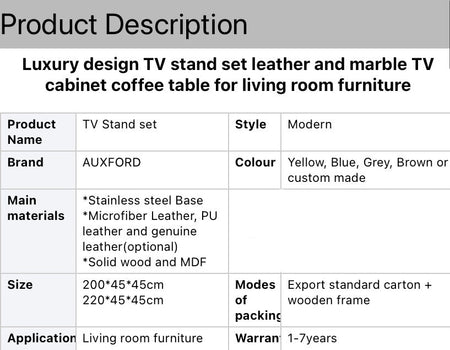 Luxury Design TV Stand Set Leather And Marble TV Cabinet Set Living Room Fernsehschrank Set